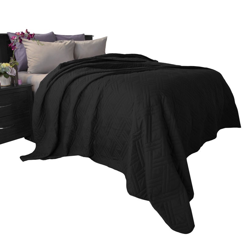 Lavish Home Black Quilt Coverlet- for King Size Beds-Basket Weave Quilted Pattern-Soft & Lightweight Bedding for All Seasons- Solid Color Bedspread - Image 1